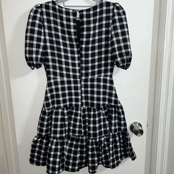 Aqua Plaid Puff Sleeve Mini Dress - Picture 5 of 6